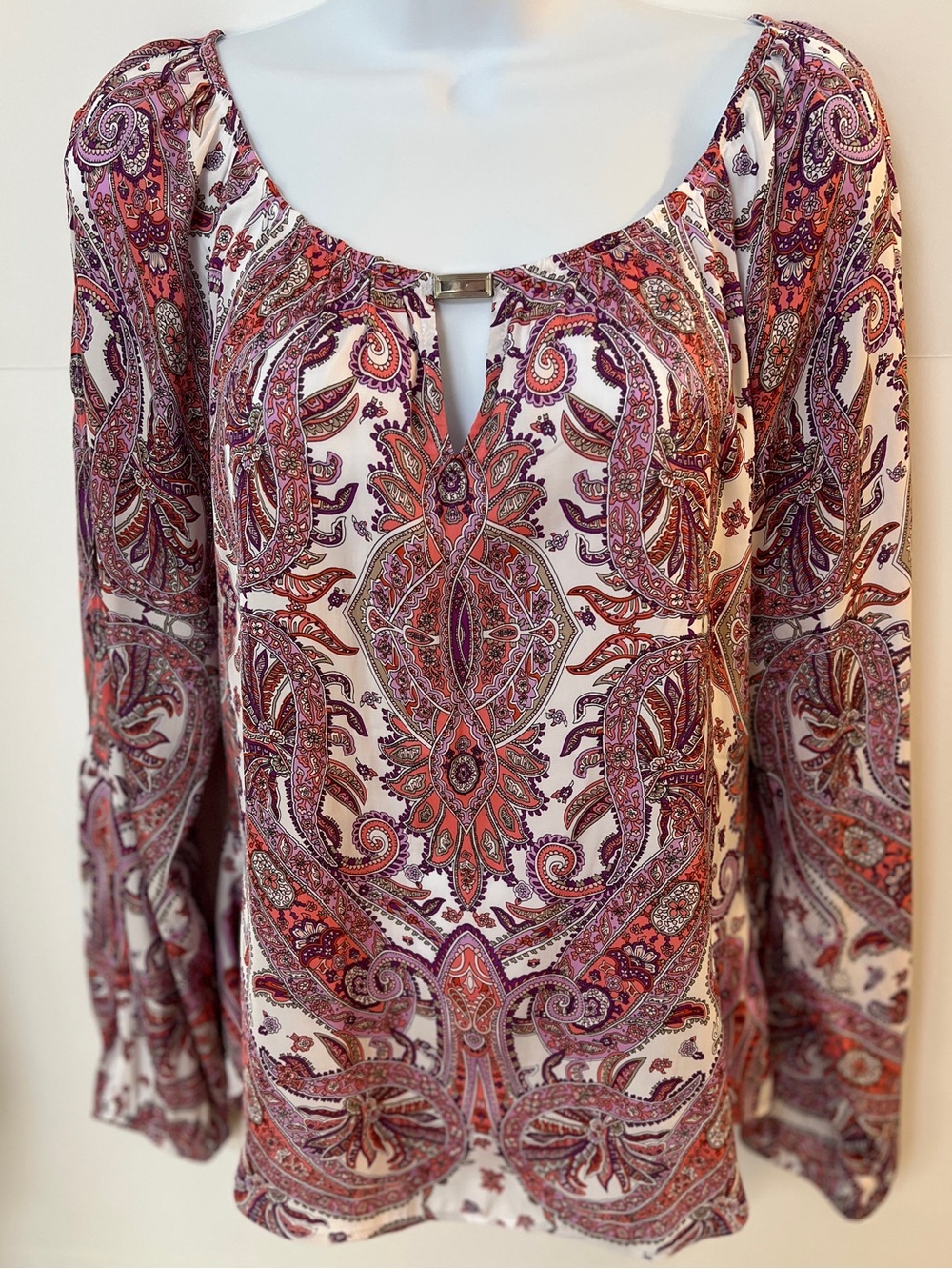 White House Black Market Pink & Purple Paisley Blouse